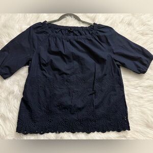 Talbots Navy Eyelet Blouse